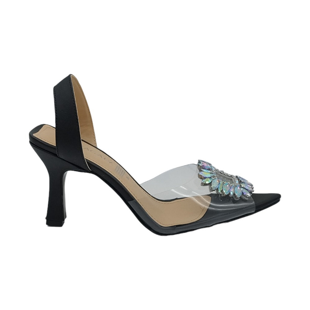 Zapatilla Mujer Color Negro Tacon 9cm con Cinta transparente y Herraje 2243