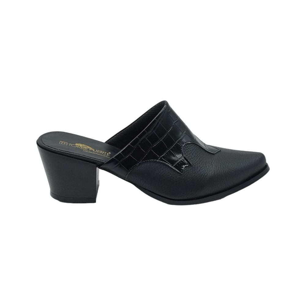 Zapato Mule Mujer Color Negro Tacon 6 cm 2324