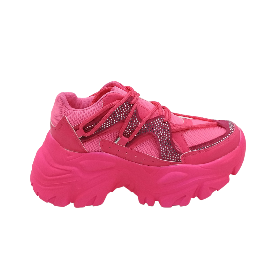 Tenis Sneakers Mujer Fiucsa con brillos Plataforma 8cm 8105